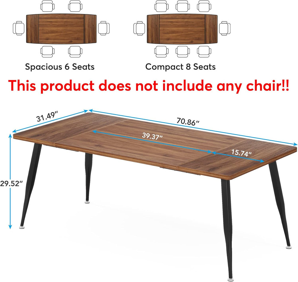 6FT Conference Table, Rectangular Meeting Room Tables, Modern Industrial Seminar