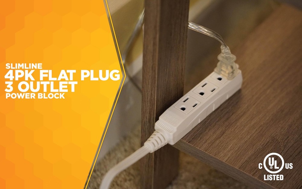 Woods Slimline 2232 Angled Flat Plug Extension Cord, Space Saving Flat Design,