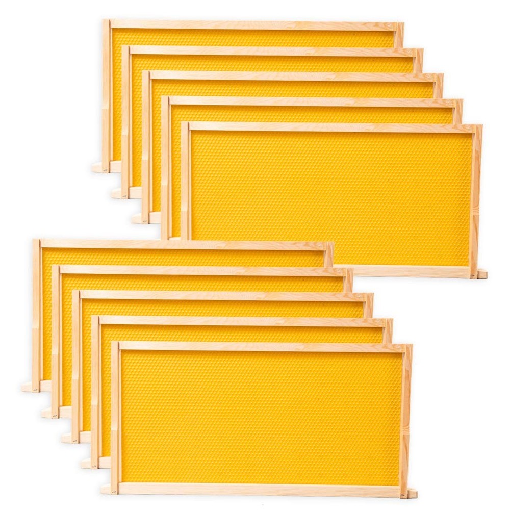 10 Pack Beehive Frames and Wax Foundations for Deep Brood Bee Hives with Hone...