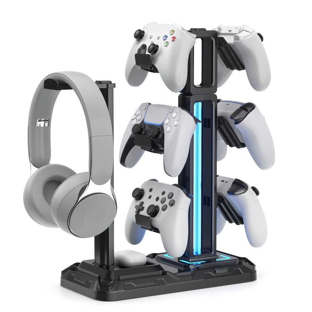 RGB Multi-Controller Holder with 9 Light Modes - Rotatable Universal Headphon...