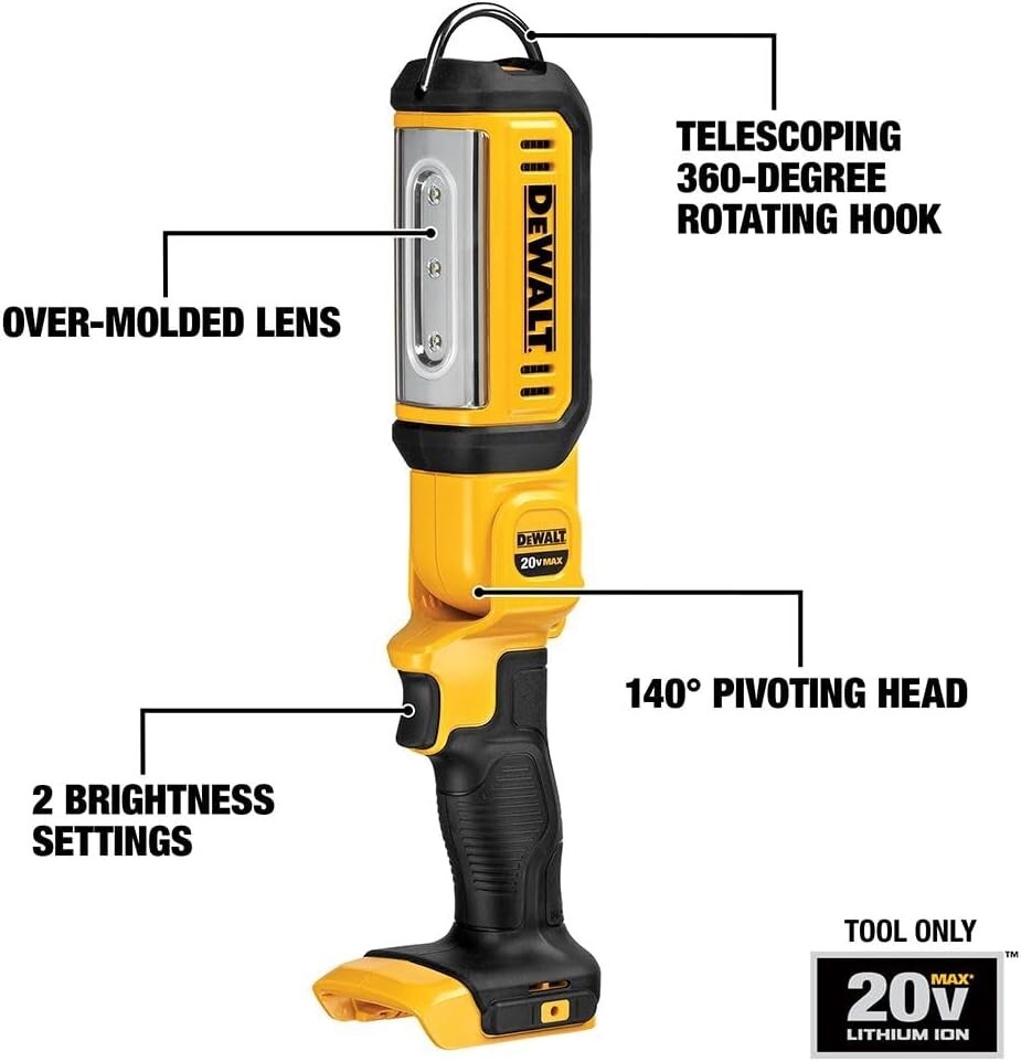 DEWALT 20V MAX LED Work Light, Rechargeable Flashlight, Pivoting Head, (DCL050)