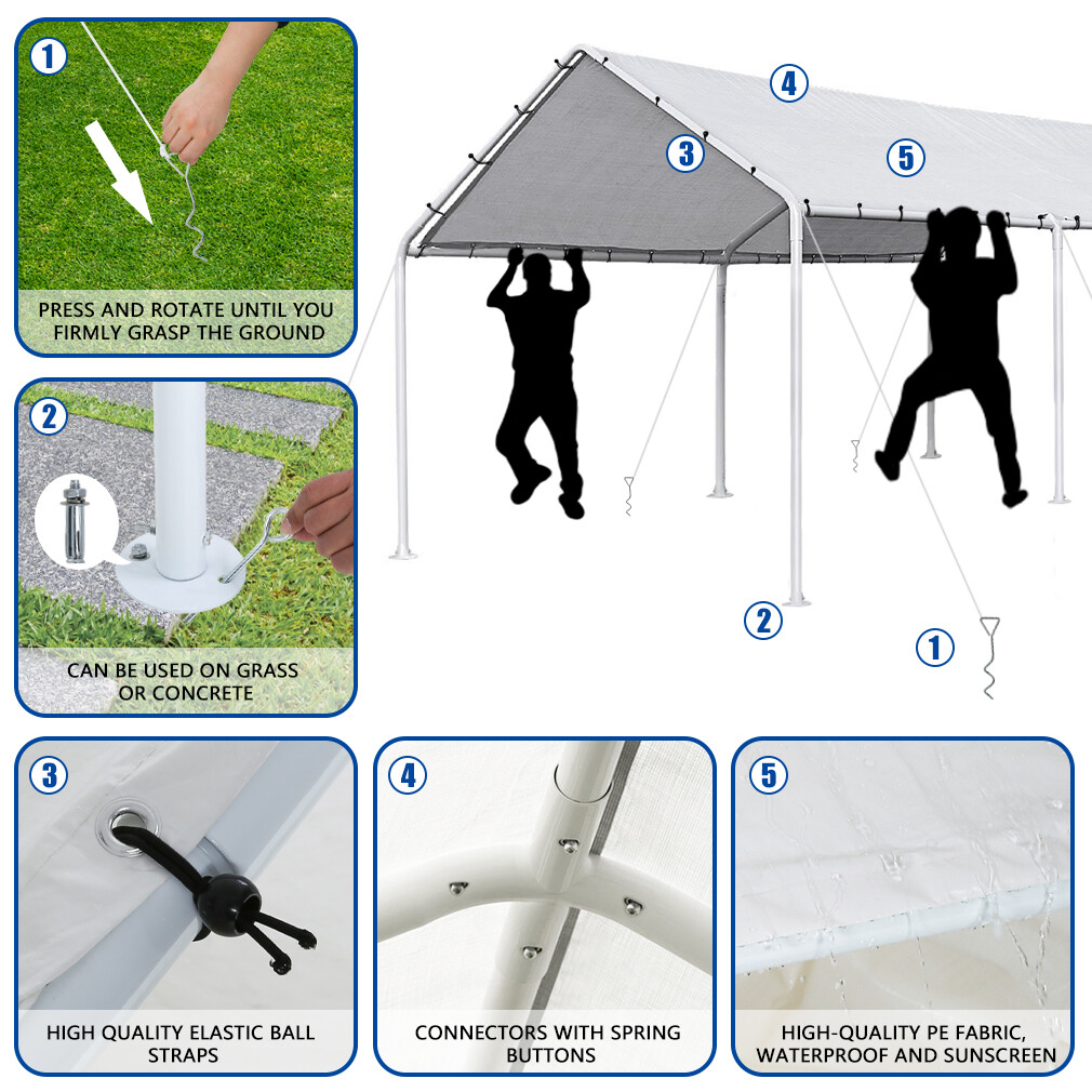 10' X 20' Heavy Duty Carport Canopy Garage Tent, Steel Car Shelter Party Tent