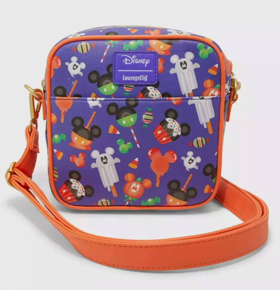 Loungefly Crossbody: Mickey Mouse Disney HALLOWEEN TREATS AOP Purple Bag Candy