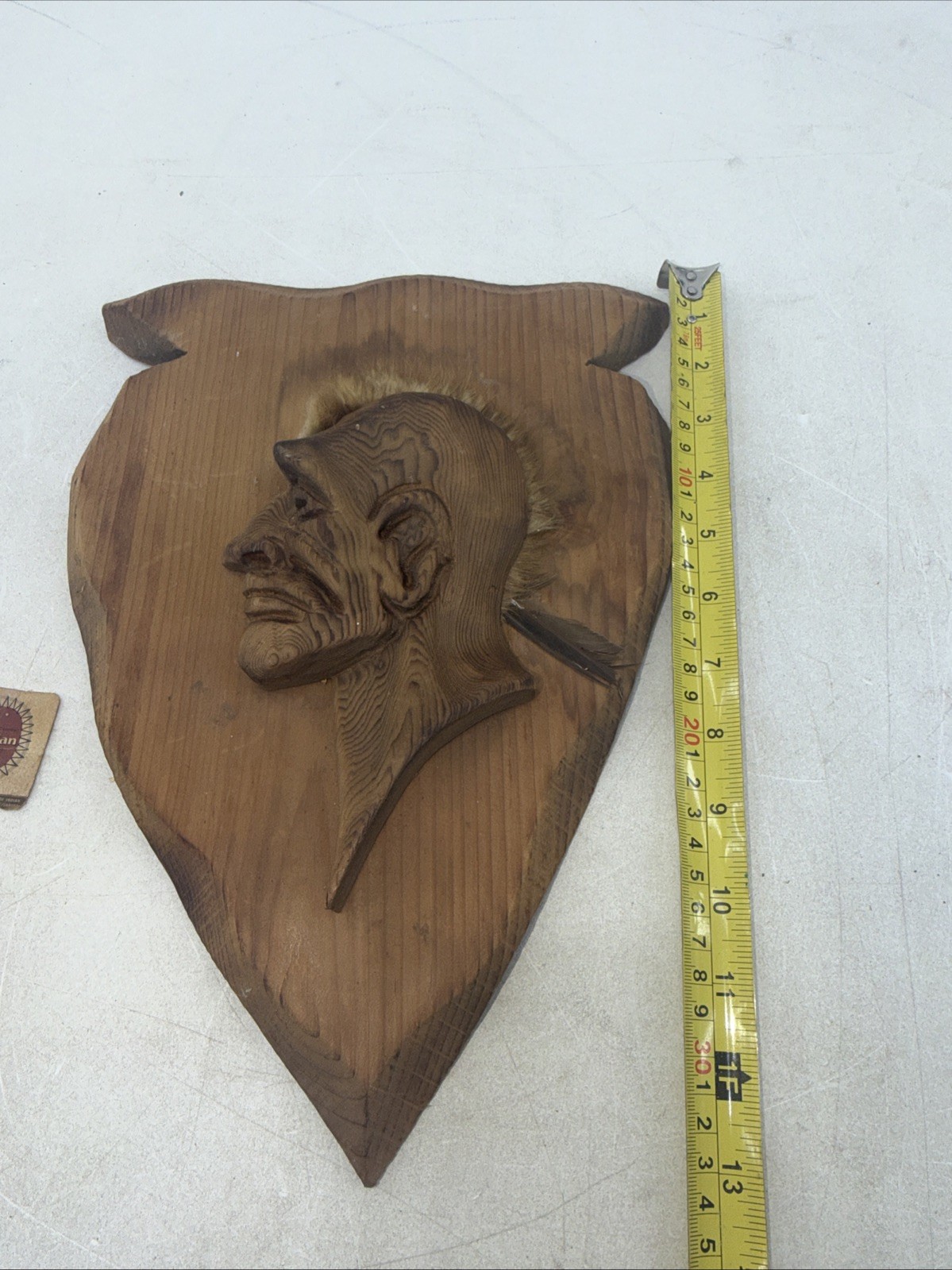 Authentic Canadian Indian Wood Carving With Beaver Pelt Mohawk Hand Carved