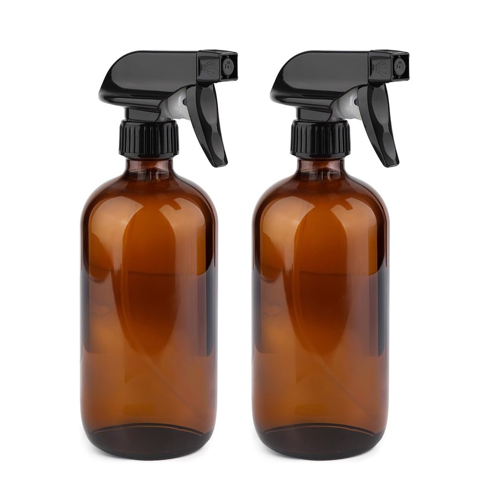 GLING 16 oz 2 Pack Amber Glass Spray Bottles, Refillable Empty Dark