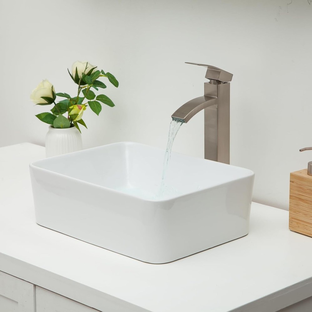Vessel Sink Rectangular - 16"x12" Modern White Bathroom Sink Rectangle Above ...