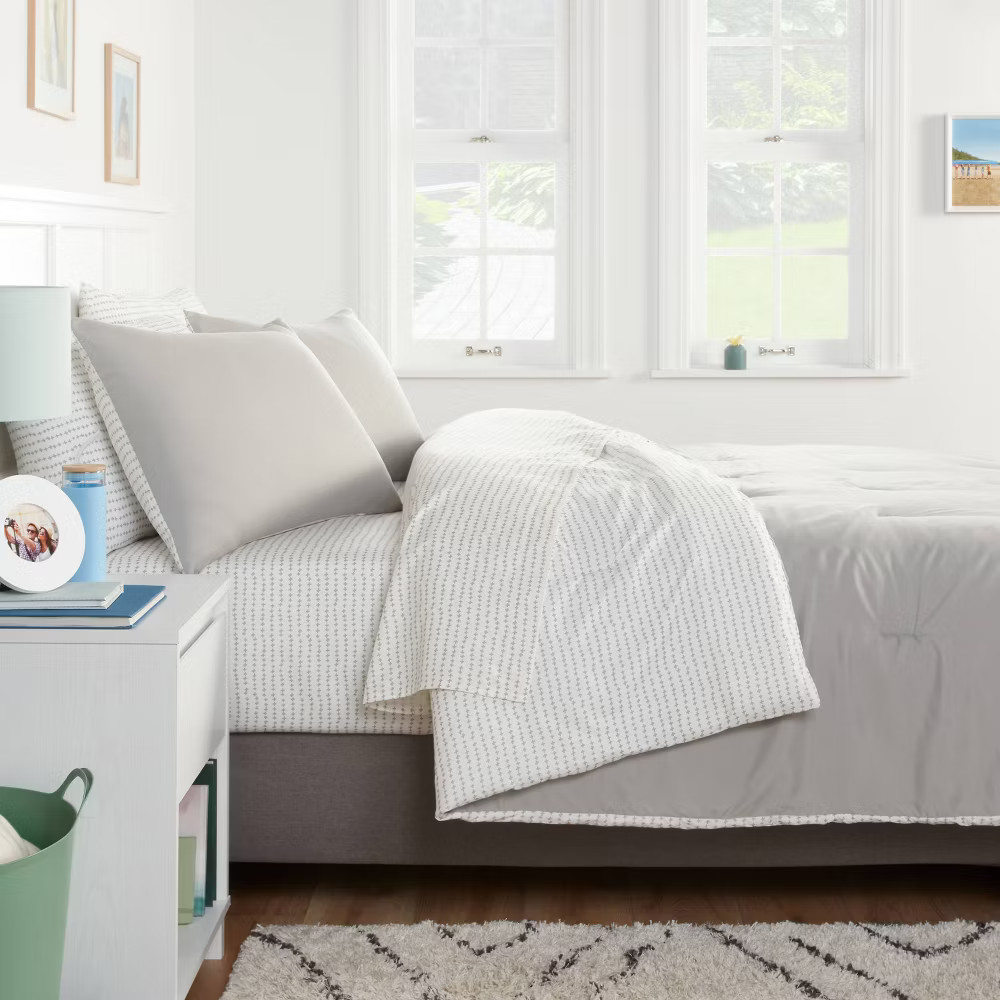 7pc Full Solid Microfiber Comforter & Sheets Set Gray - Room Essentials