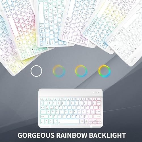 Bluetooth Keyboard & Mouse Combo for iPad - Rechargeable RGB Wireless Set White