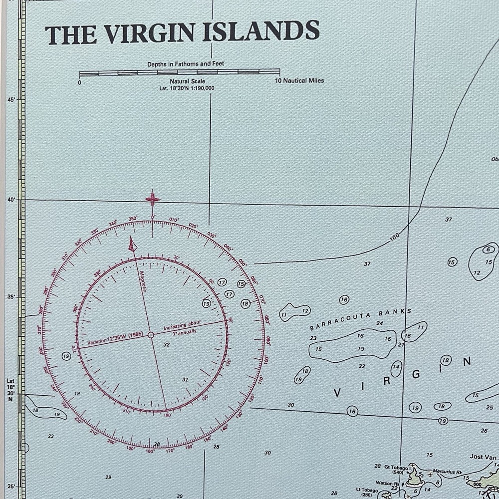 Vintage Framed Virgin Islands Nautical ChartImray Sailing Map Decor