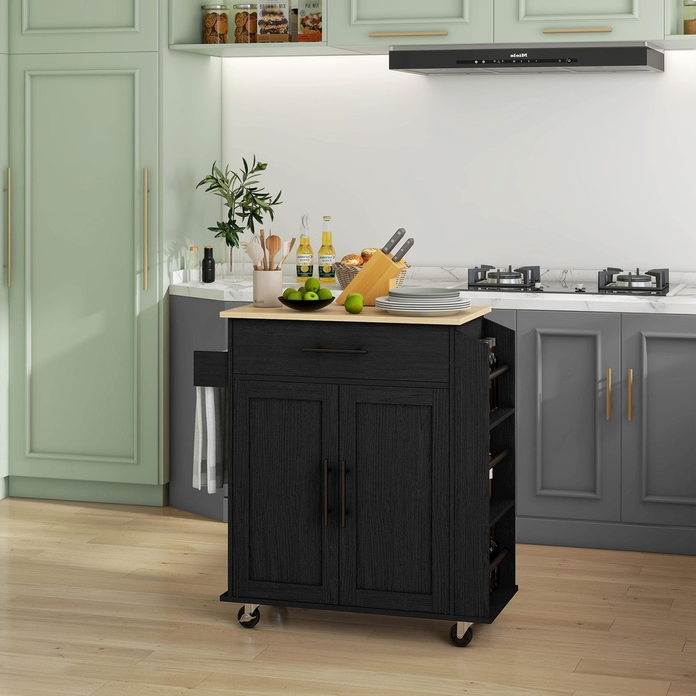 Kitchen Island with Storage, Rolling Kitchen Cart with AC Outlets