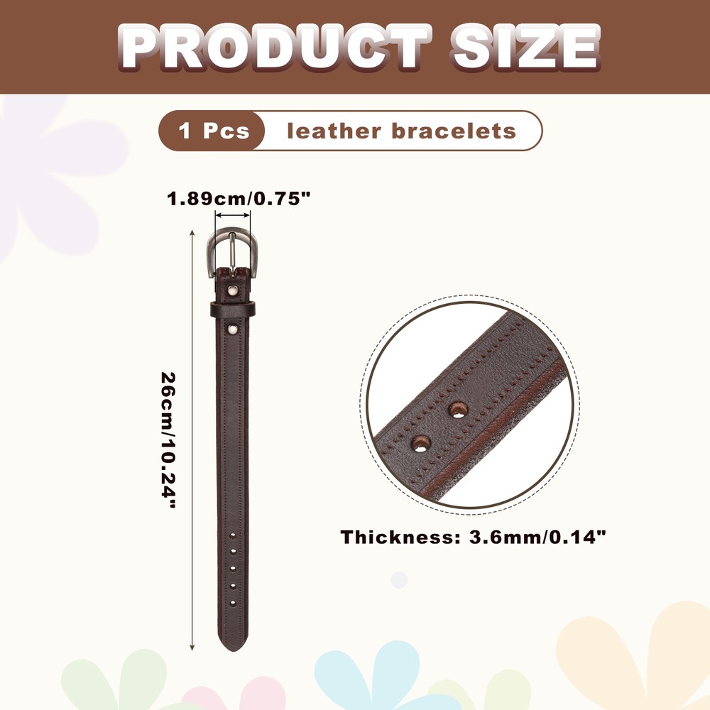 Plain Buckle Bangle Leather Bracelets Leather Snap Bracelets, Dark Brown