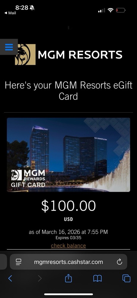 $100 MGM Giftcard