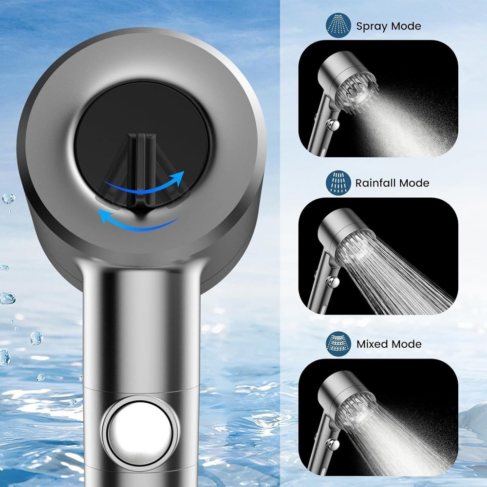 4 Modes High Pressure Shower Head Adjustable ShowerHead W/Filter One-Key Stop
