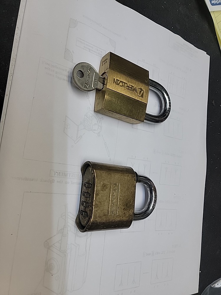 Master Lock  Combination Padlock and American key lock.