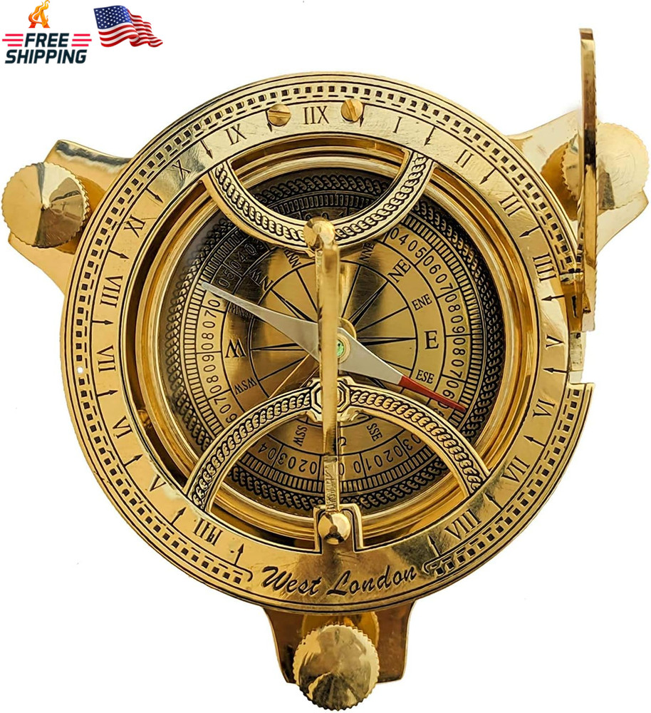 3" Sundial Compass - Solid Brass Sun Dial Rustic Vintage Home Decor Gifts Fully