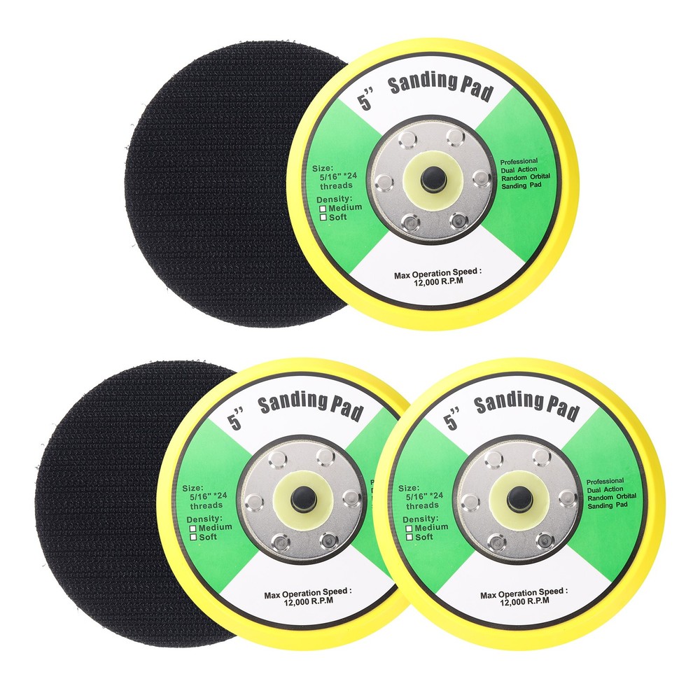 5" Hook and Loop Backing Sanding Pads with 5/16"-24 Thread, Y + B 5Pcs