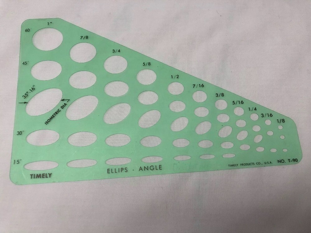 Timely 60*Ellips Angle T-90 Template Drafting Tool Isometric Diameter USA