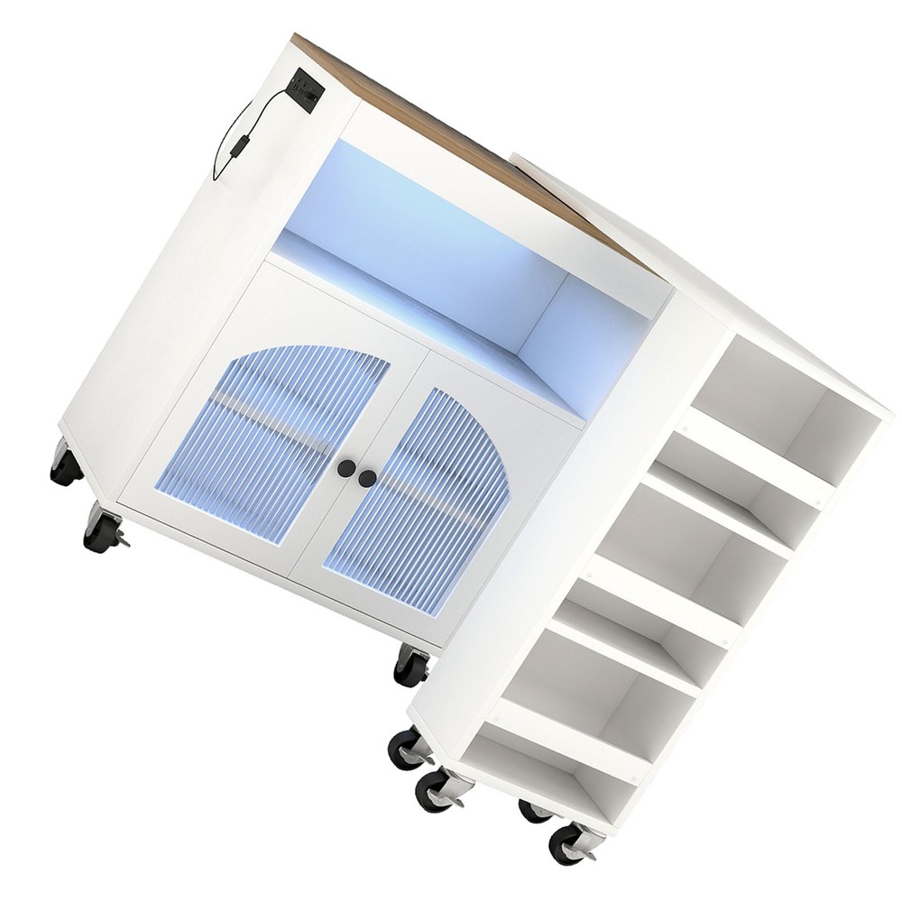 Rolling Kitchen Island Table With LED Light Power Outlets For Kitchen YHDX