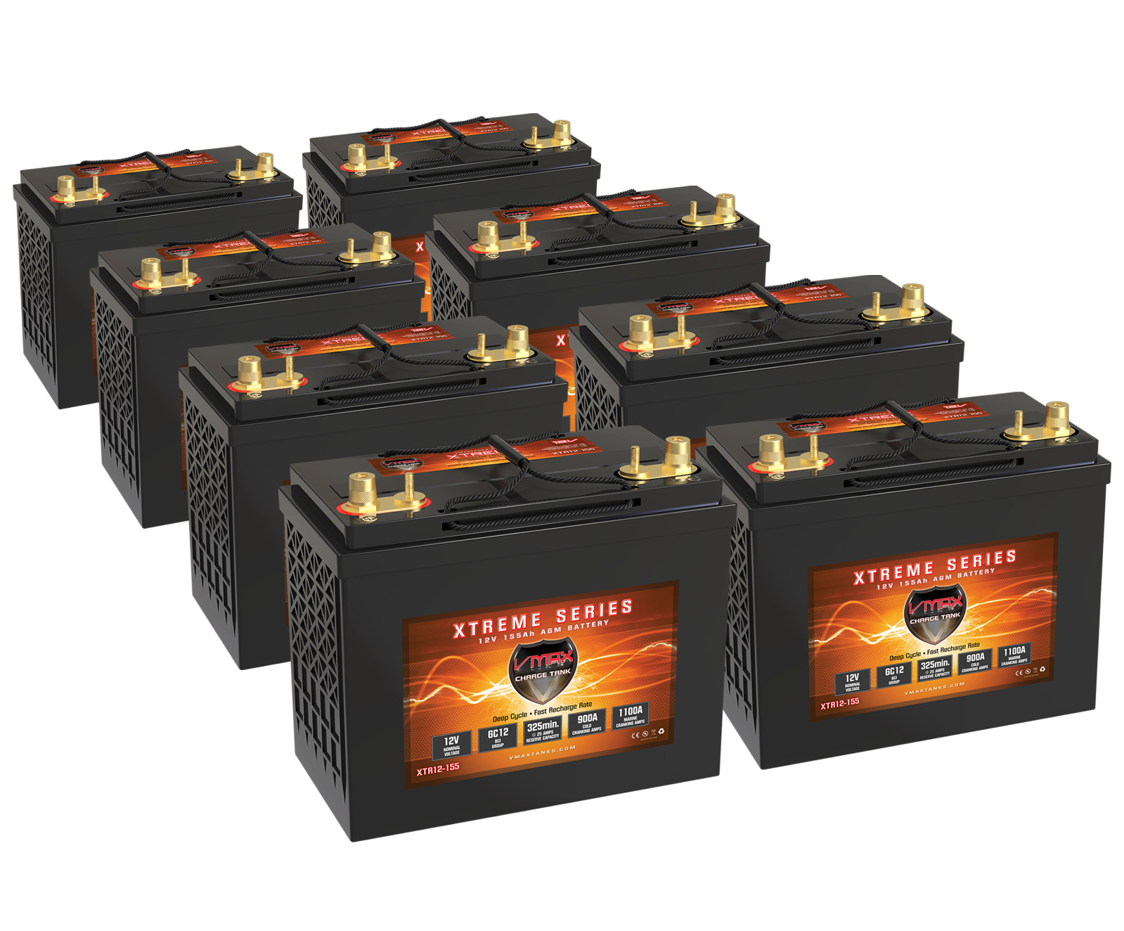 QTY 8 XTR12-155 POLARIS RANGER EV PURSUITE AGM VMAX Battery 12V 155AH EA