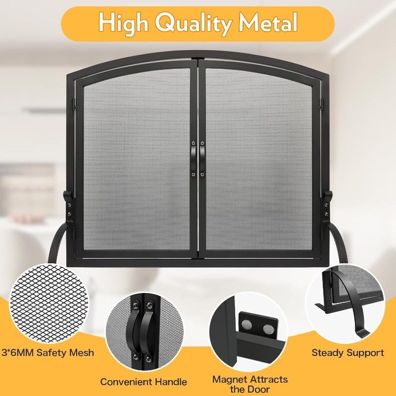 35" x 27" Single Panel Fireplace Screen with Magnetic Doors - Flat Fireplace