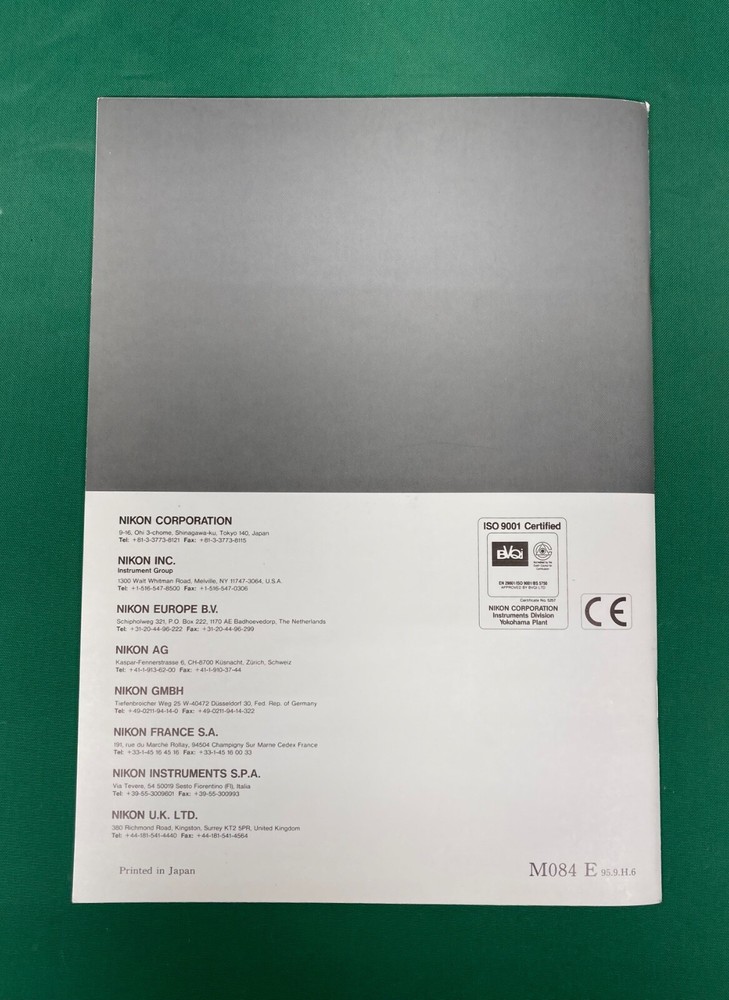 Nikon Diaphot 300 Inverted Microscope Instruction Booklet