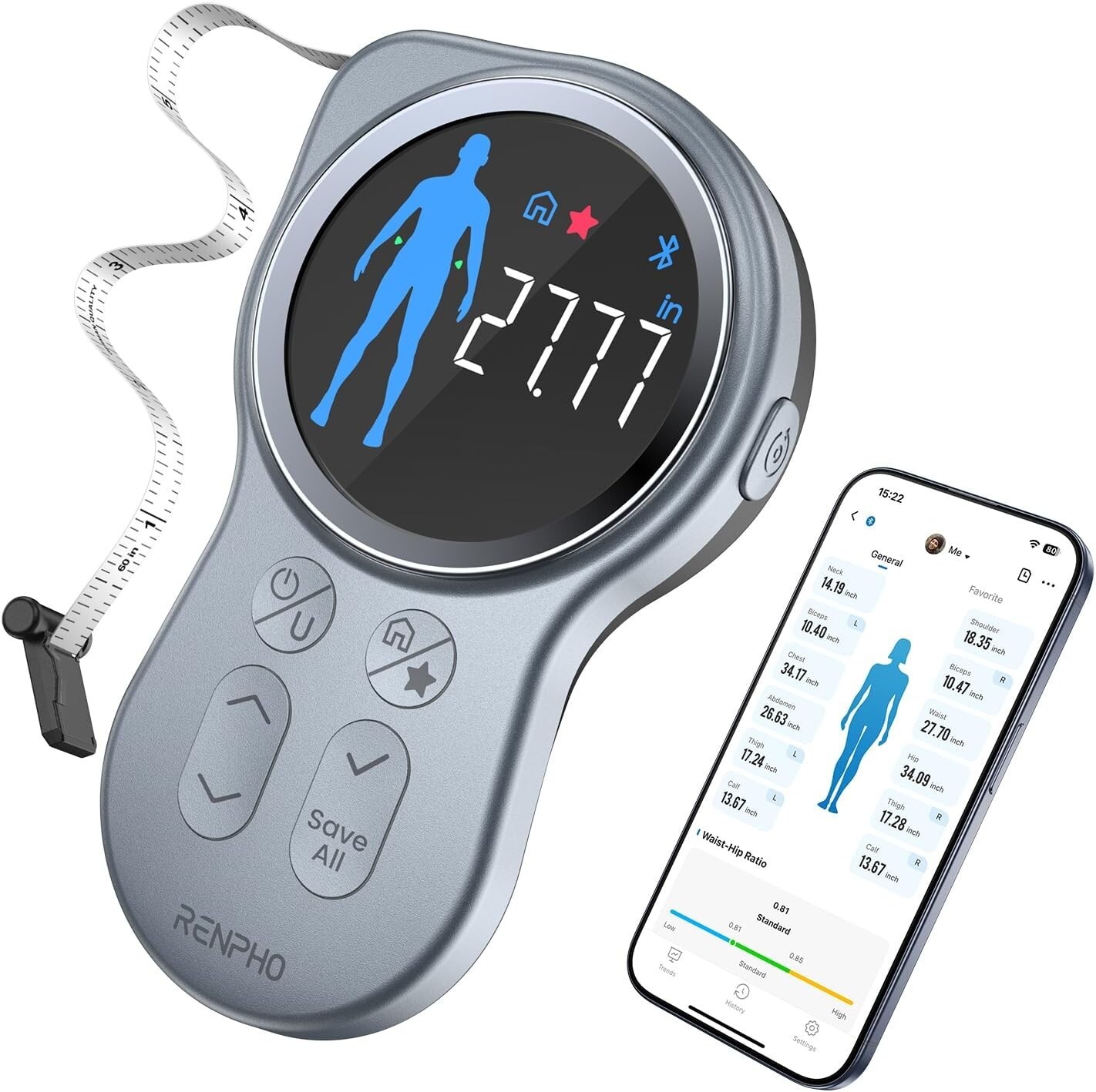 Smart Tape Measure Body Measuring Tape for Weight Loss Bluetooth Tape with App