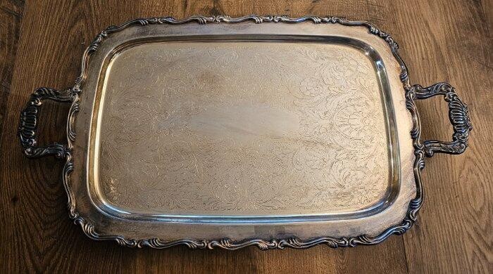 ONEIDA SilverPlate Serving Tray Handles Ornate Footed
