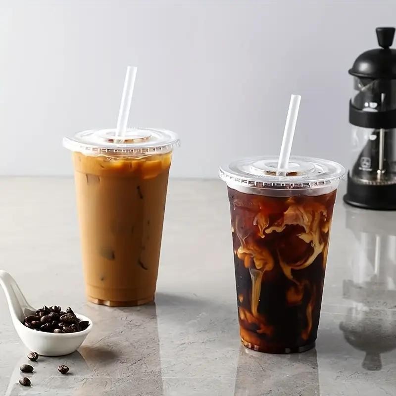 16oz Clear Plastic Cups with Flat Lids, Durable for Iced Coffee, Smoothies