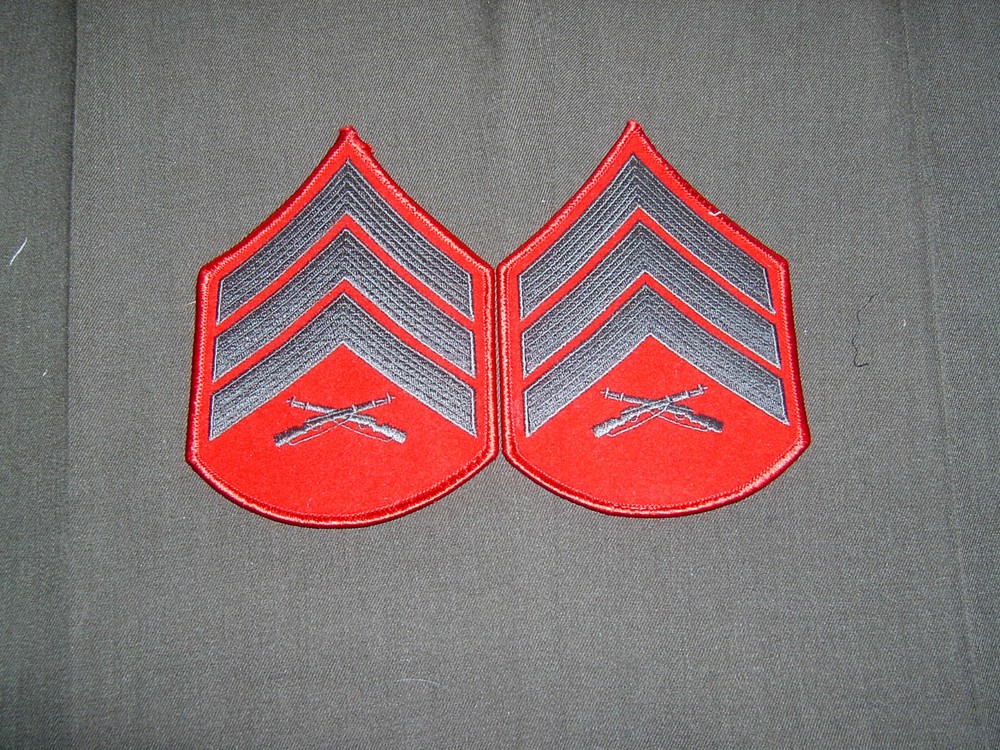 USMC Sergeant chevron pair green on red merrowed edge
