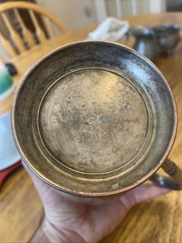 Vintage Academy Silver On Copper Tea Coffee Pot 7” Tall Sweeping Handle Nice 115