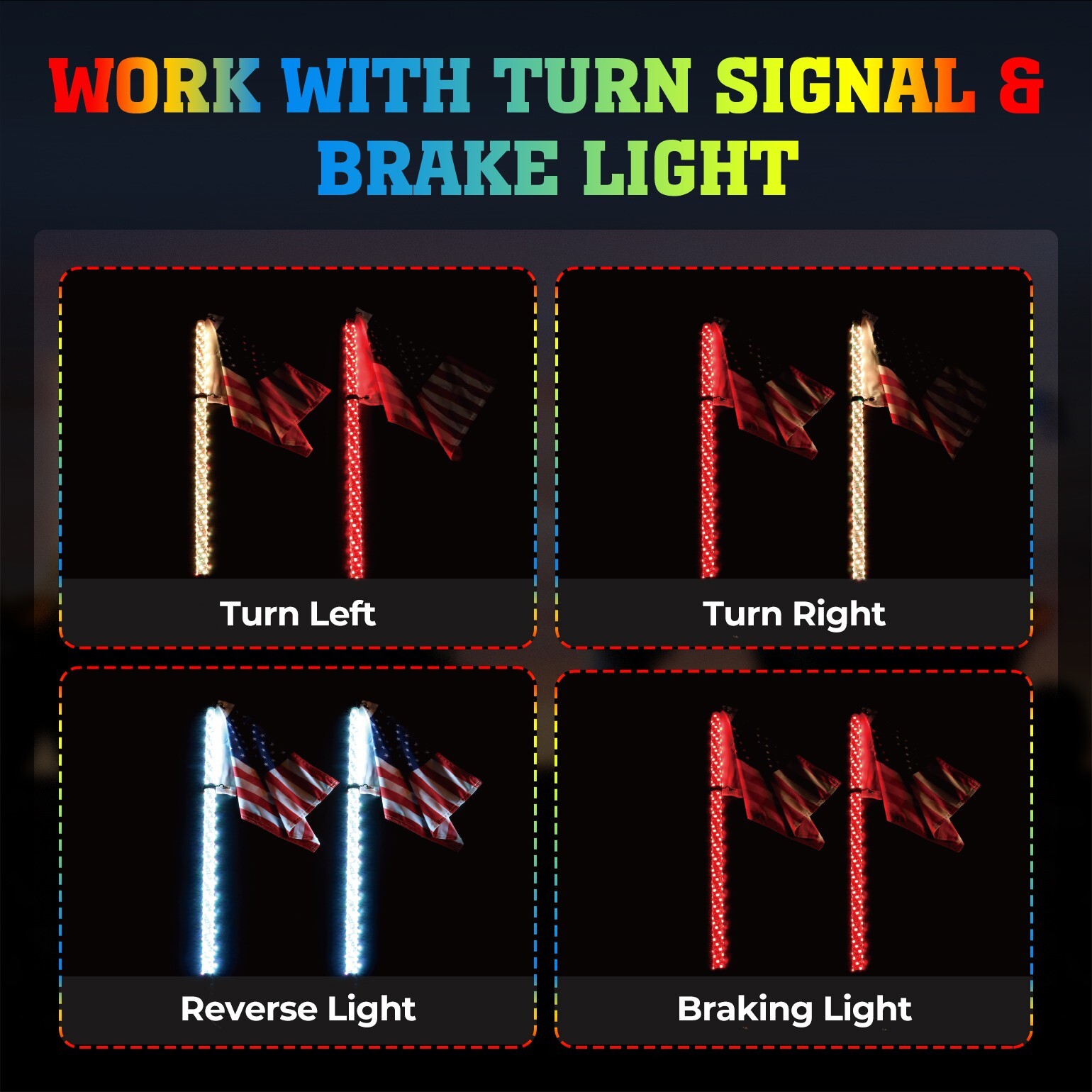 App Control 3ft Pair LED Whip Lights Advanced Bluetooth RGB Spiral for UTV ATV