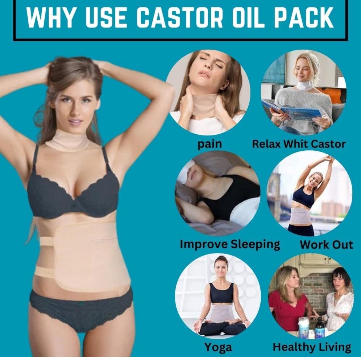 (2 Pack) Castor Oil Pack Kits, Reusable Organic Castor Oil Packs Cotton Wraps