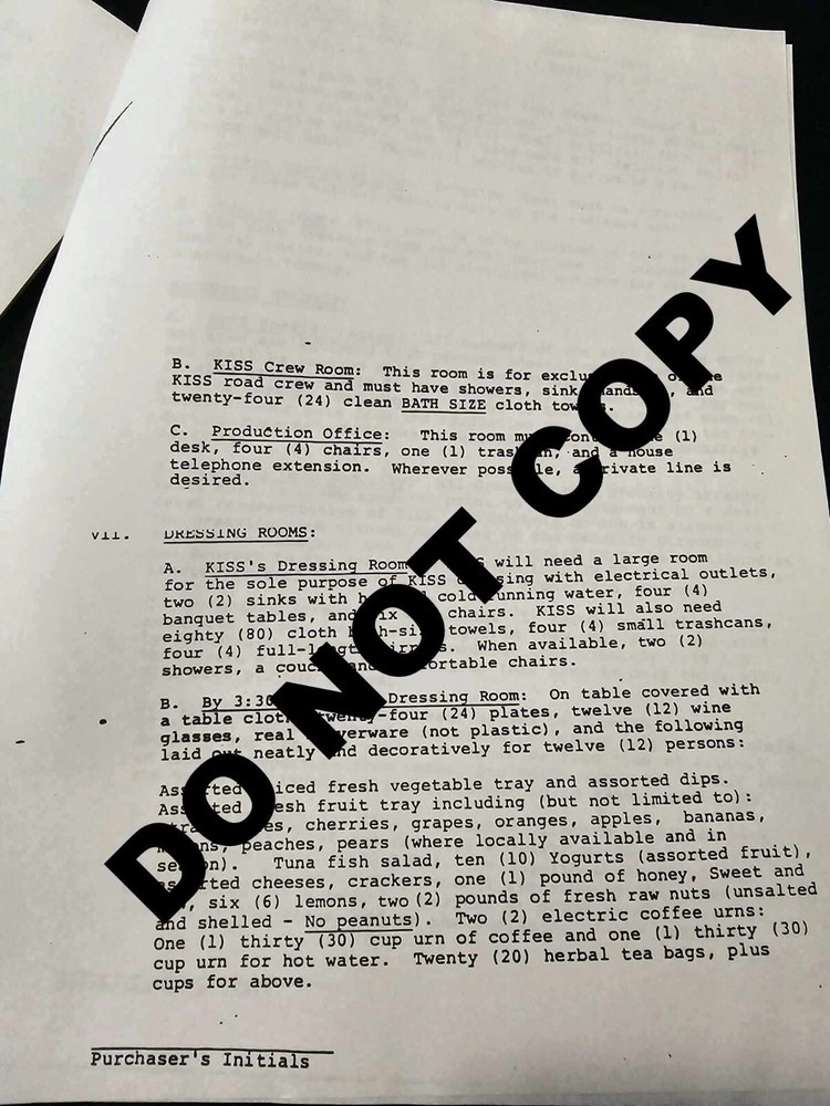 KISS Contract Rider 1982/83 PHOTOCOPY