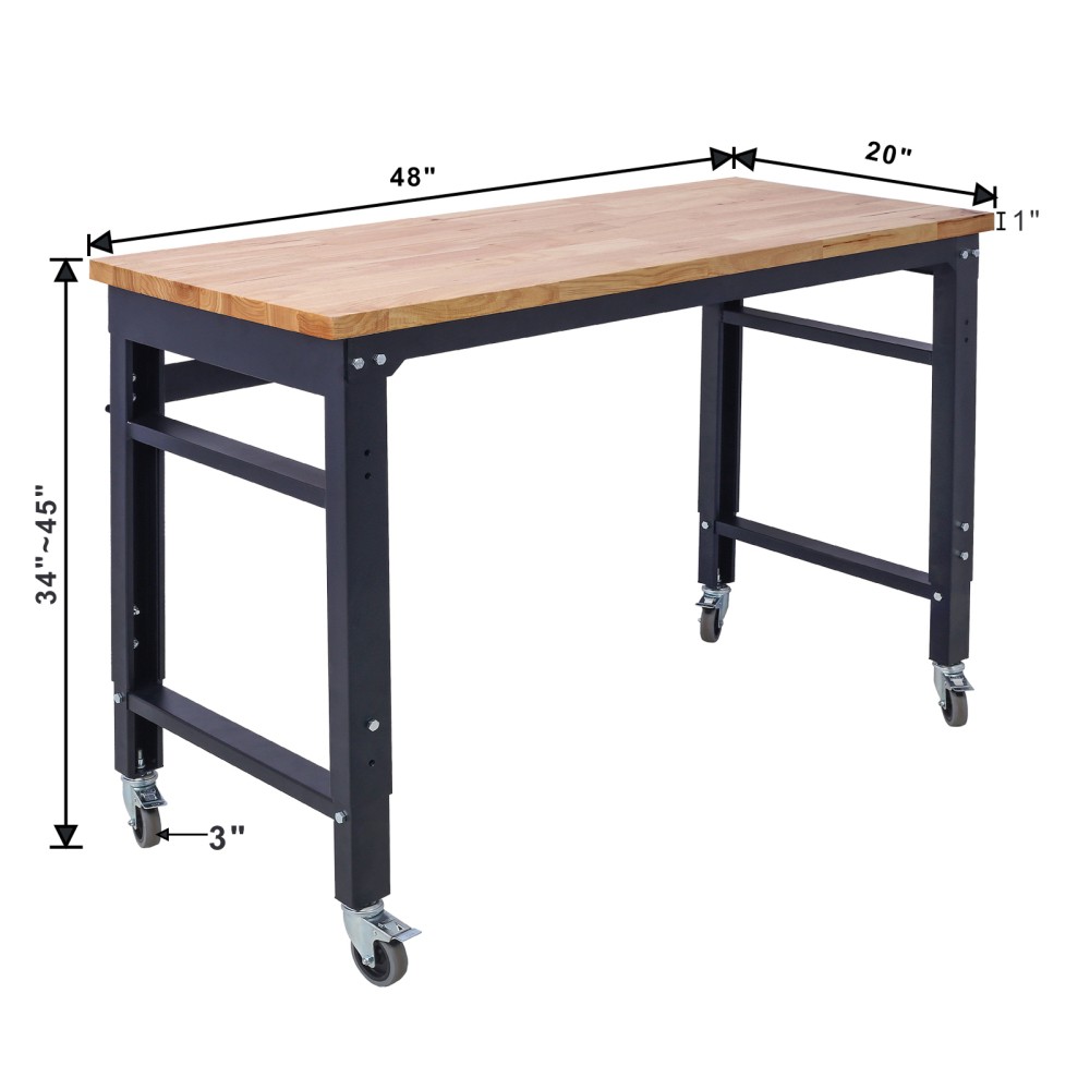 Workbench-Rolling Workbenches for Garage-Adjustable Height, Workshop Tool Bench