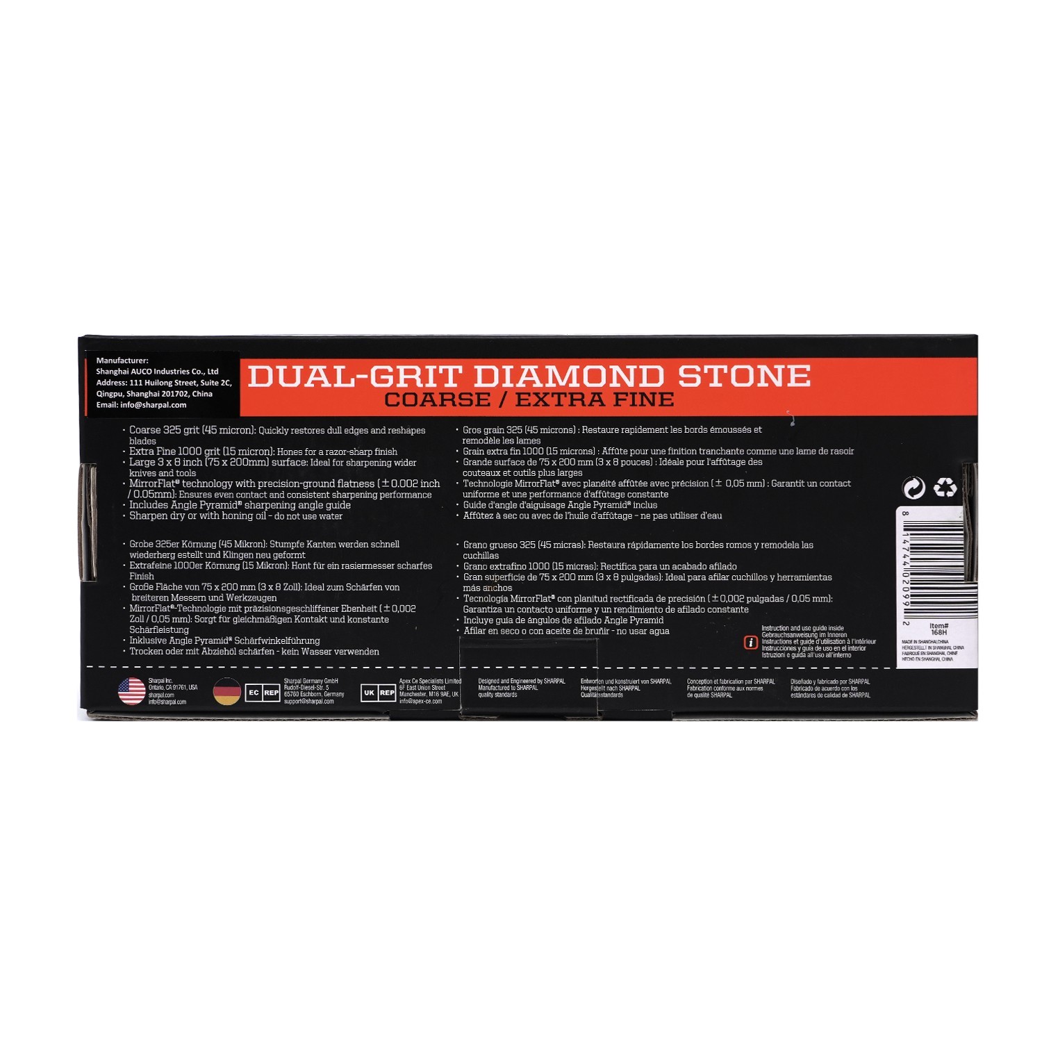 SHARPAL 8" x 3"Dual-Grit Diamond Sharpening Stone with Anti-Slip Pad&Angle Guide