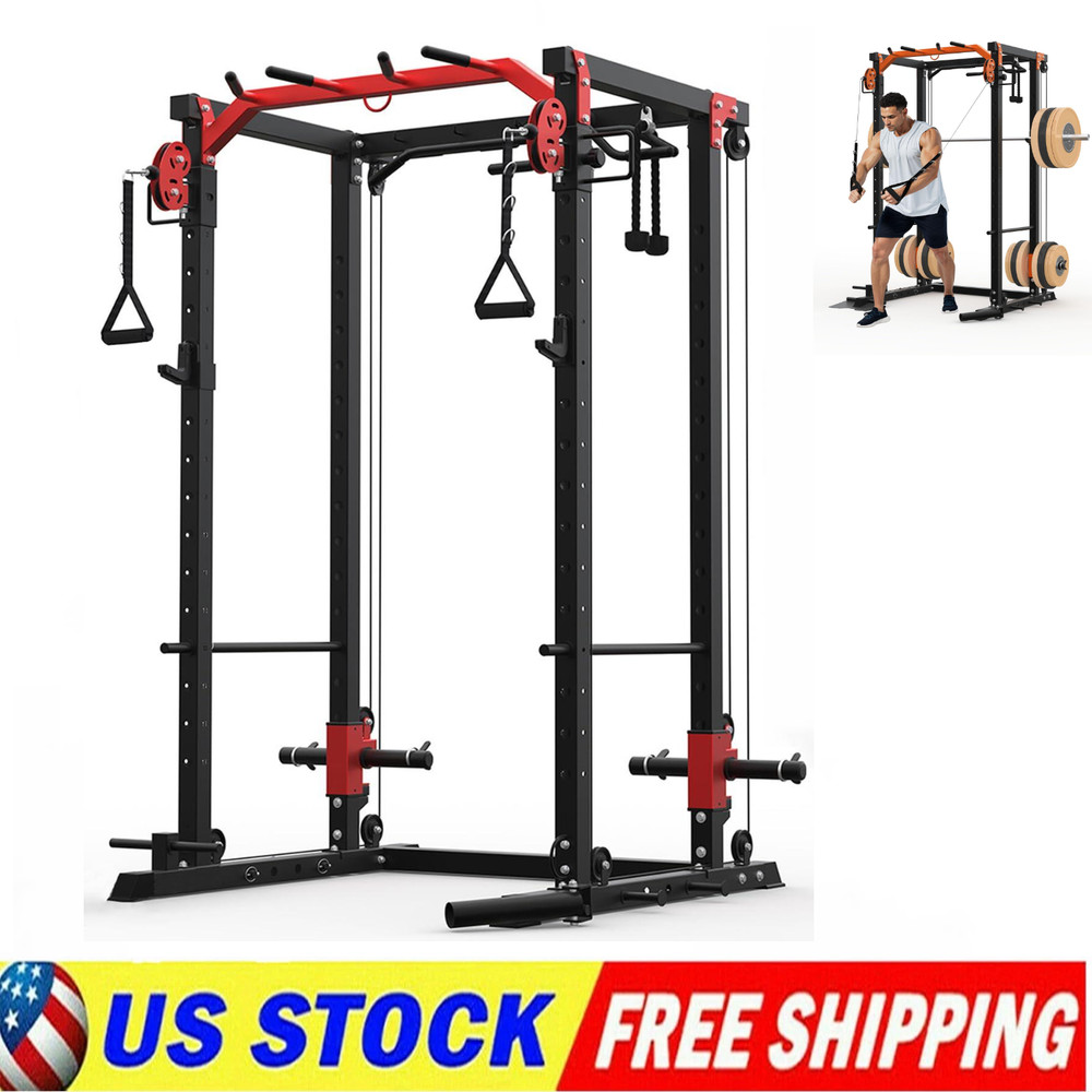 🔝Power Cage Power Rack W/ Cable Crossover System 2000LBS Squat Rack LAT Pull Do