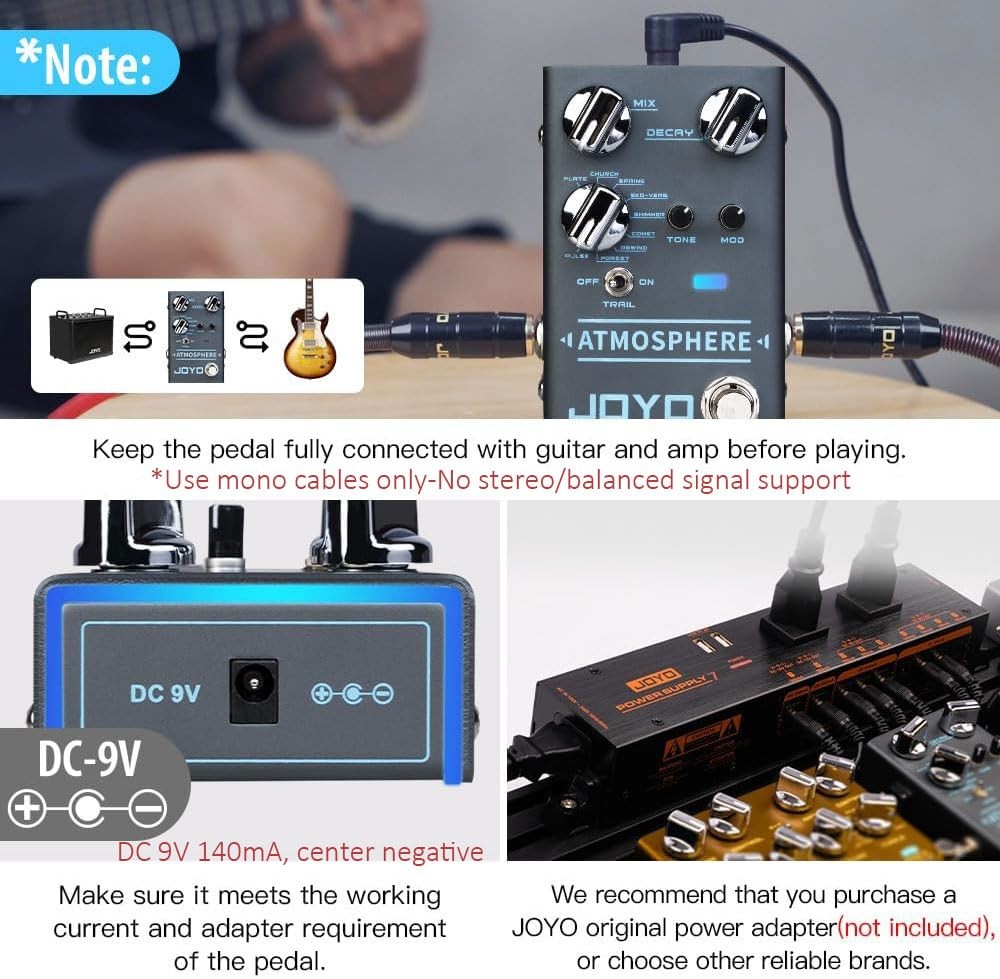 JOYO Reverb Pedal 9 Digital Types with Modulation and Trail Blue Gray