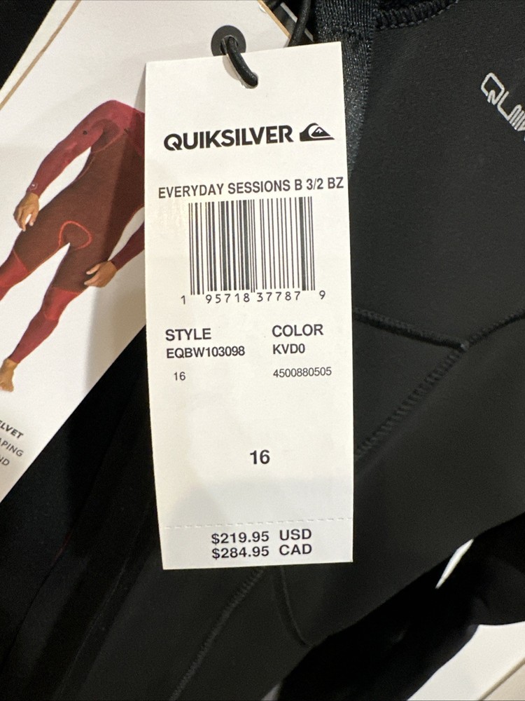 Quiksilver 3/2 Sessions BZ Wetsuit - Men's Size 16