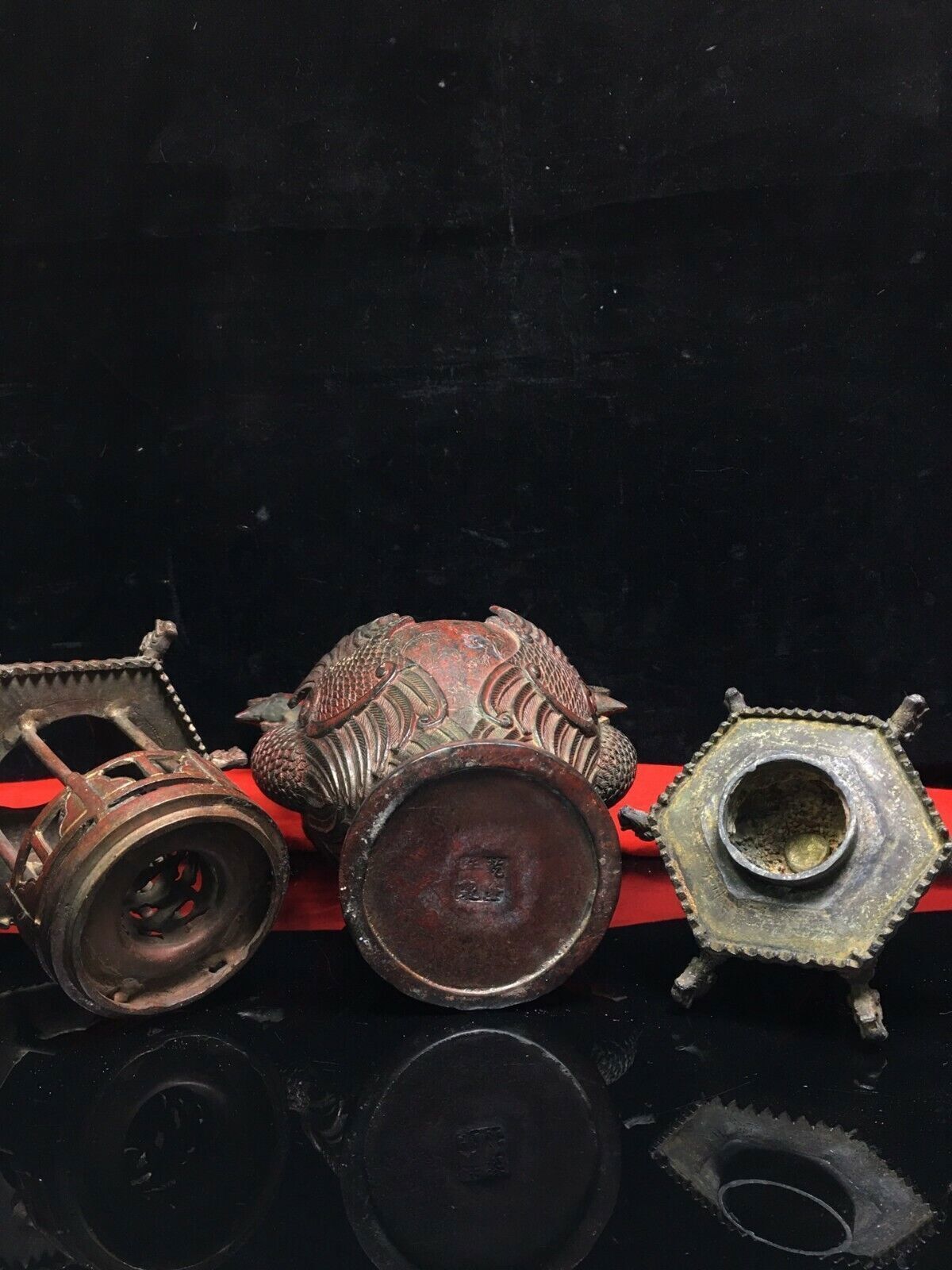 old Chinese Buddhist temple bronze Gilt Crane bird tower Incense Burner censer