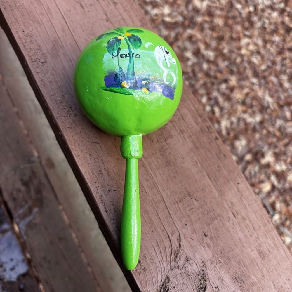 Hand Painted~Green~Maraca ~Vintage~Mexico~Fish