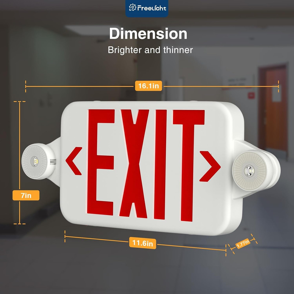 12 Pack Red Led Exit Signs with Emergency Lights Combo Adjustable Two Heads,Batt