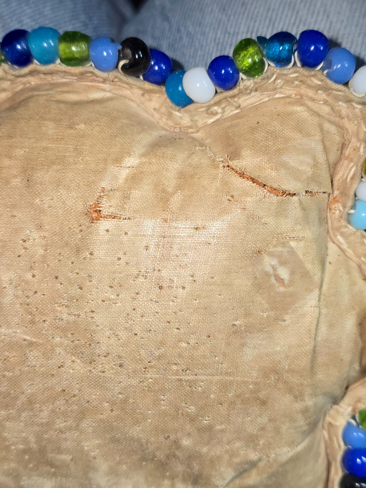 Antique Iroquois Nation 8x6" BEADED BIRD ON BASKET INTRICATE PINCUSHION/WALL ART