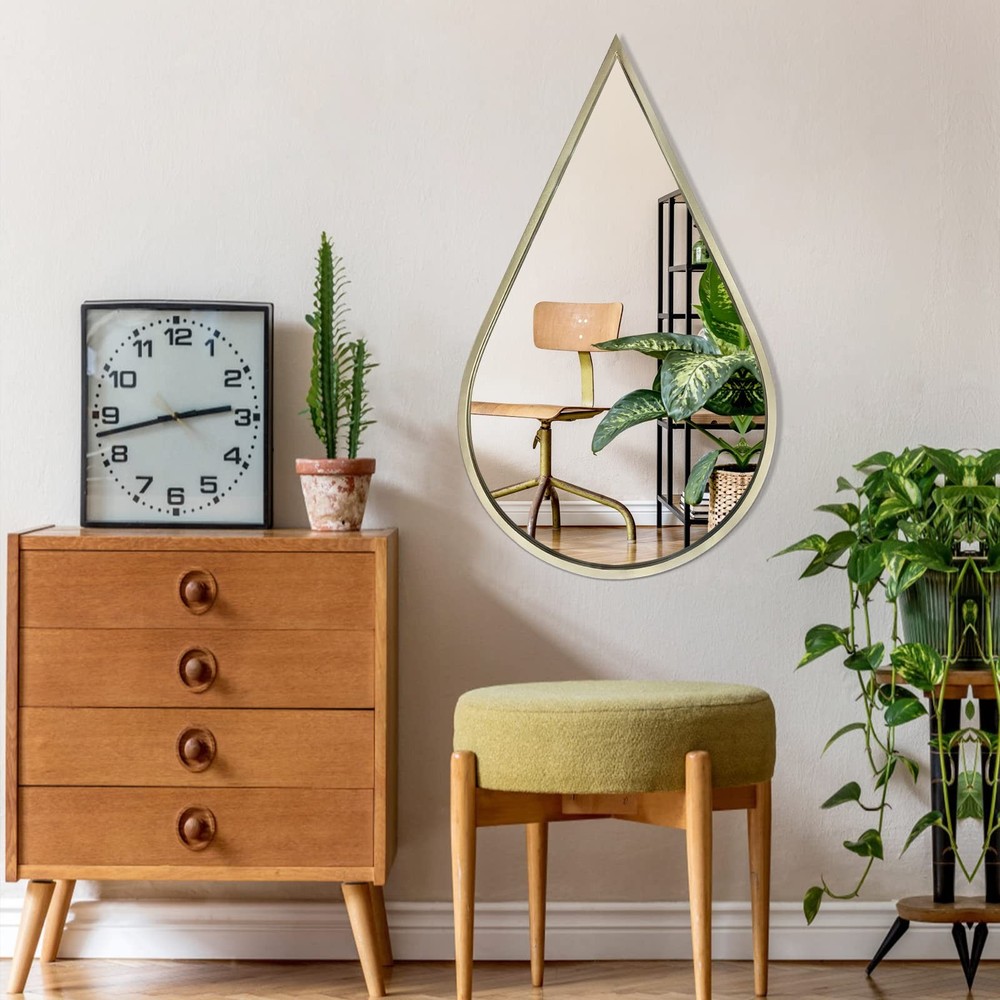 Wall Mirror Decorative Mirrors Mounted Decor Rain Tear Drop Shape Wall-Mounte...