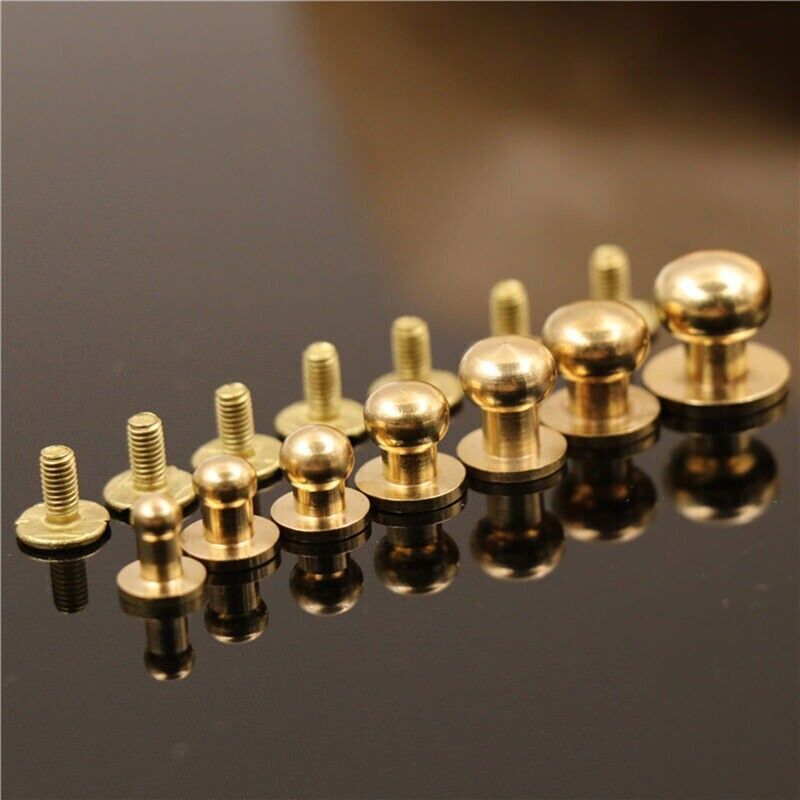 50pcs M3 Round Head Solid Brass Stud Screw Rivet Chicago Button Leather Craft