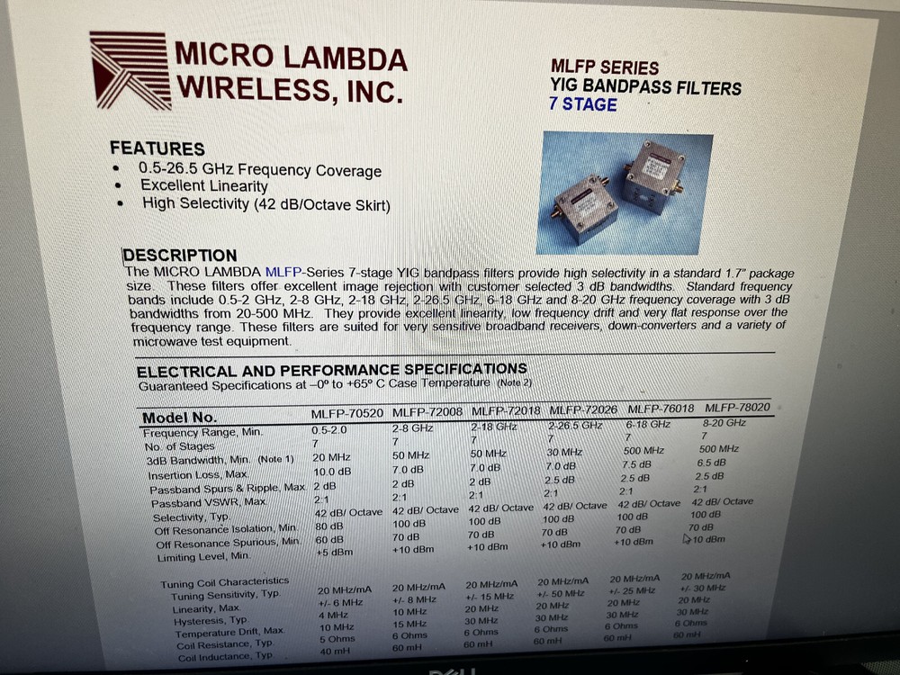 3EE Micro-Lambda Wireless MLFP-1463L bandpass YIG Filter Tektronix