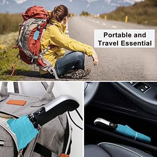 46" Windproof Travel Umbrella Large Canopy Ergonomic Handle Auto Open & Close