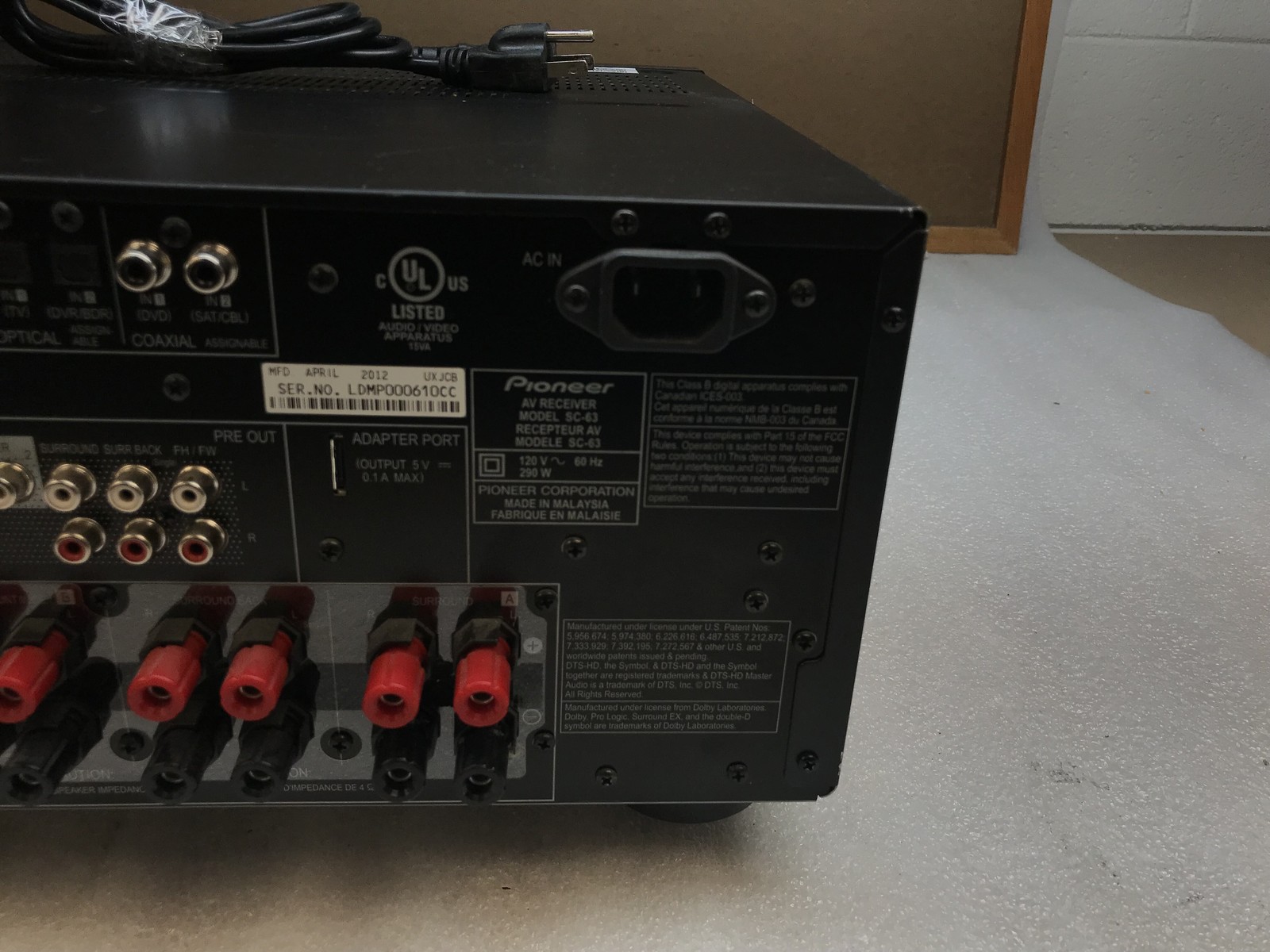 Pioneer Elite SC-63 7.2 Channel AV Receiver Black Dolby True HD - No Remote