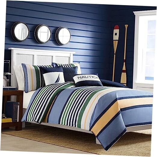 - Comforter Set, Reversible Cotton Bedding with Matching Sham, Twin Casual