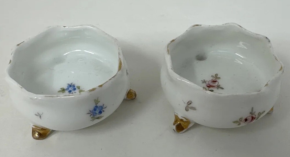 Tiny, Footed Porcelain Open Salt Dip, Cellar, Dish 1.5" Antique