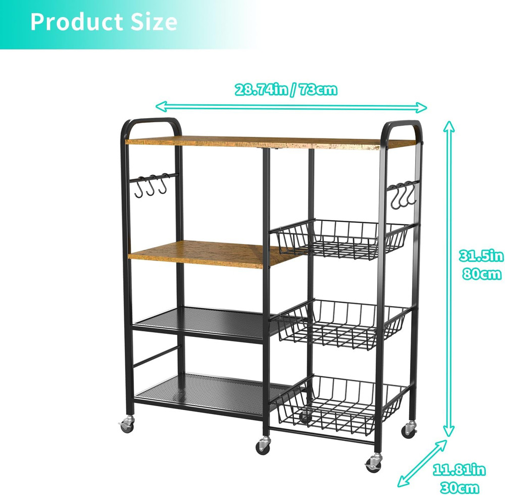 Rolling Kitchen Microwave Cart - 4 Tier Microwave Table Stand with Pull-Out Bask